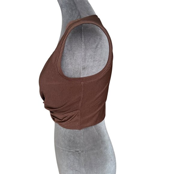 Aerie Offline Brown Ribbed Twist-Front Crop Tank Top XL - Picture 2 of 5